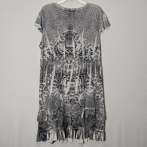 CATO Gray/White Short Sleeve Jersey Knit Sheath Dress w Sequins; Size XL - Picture 5 of 8